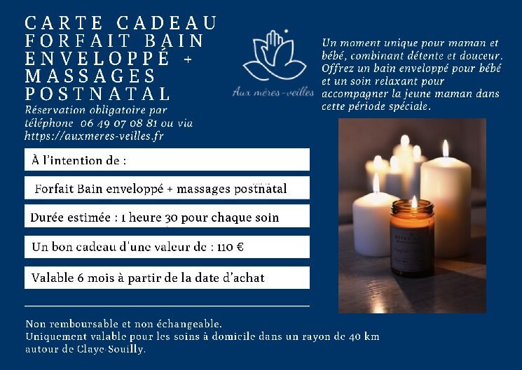 Carte cadeau Forfait Bain enveloppé + massages postnatal – Image 3